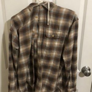 Flannel button-up sweater with a cream colored hoodie. Rarely worn, from H&M.